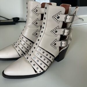 Coach Cream Ankle Boots with Buckle Accents